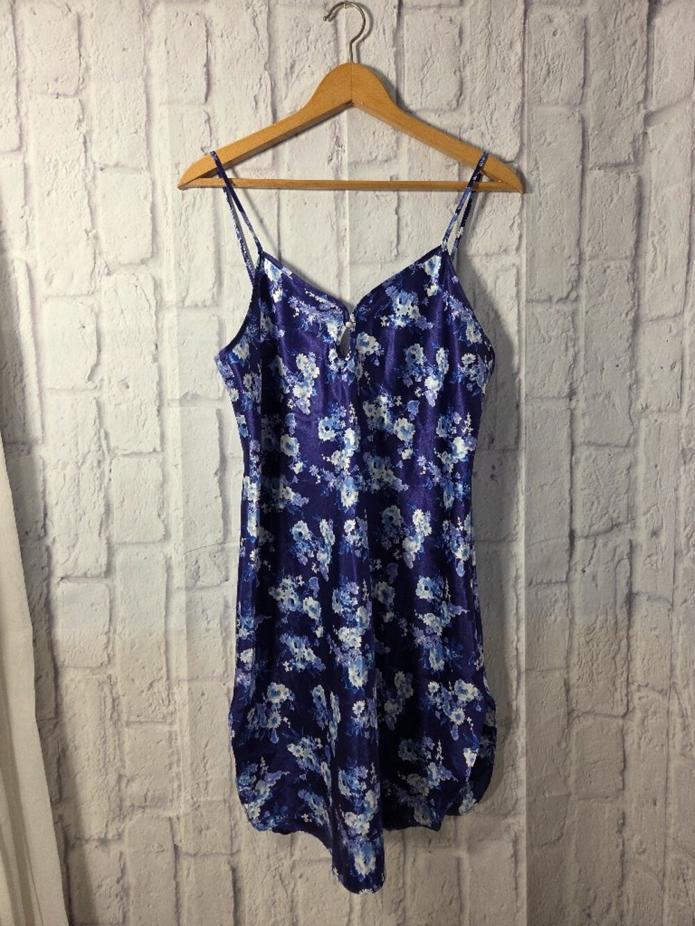 Vintage Secret Treasures Medium Blue Floral Satin Short Cami Nightgown